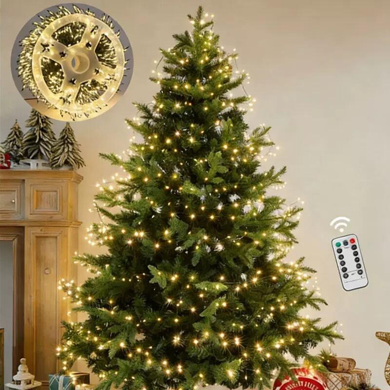 LED Cluster String Lights with Remote Control, 8 Lighting Modes, Green Wire for Christmas Tree and Indoor Holiday Decor