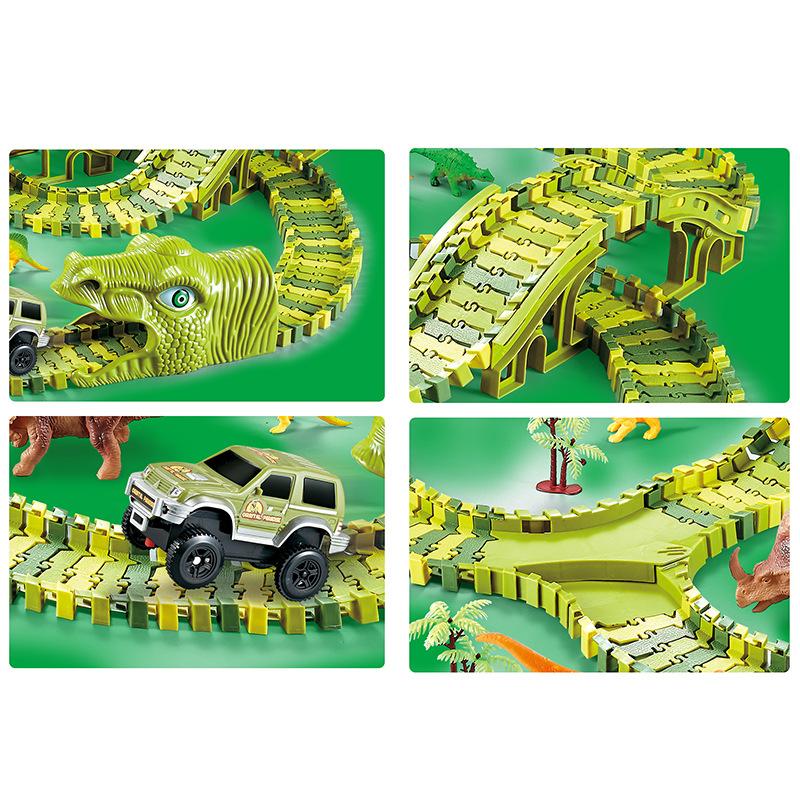 Dinosaur Race Track Set Rail Car Toys Assembly Bend Flex Racing Track Led Electronic Flash Light Car Toys for Children Years Gift