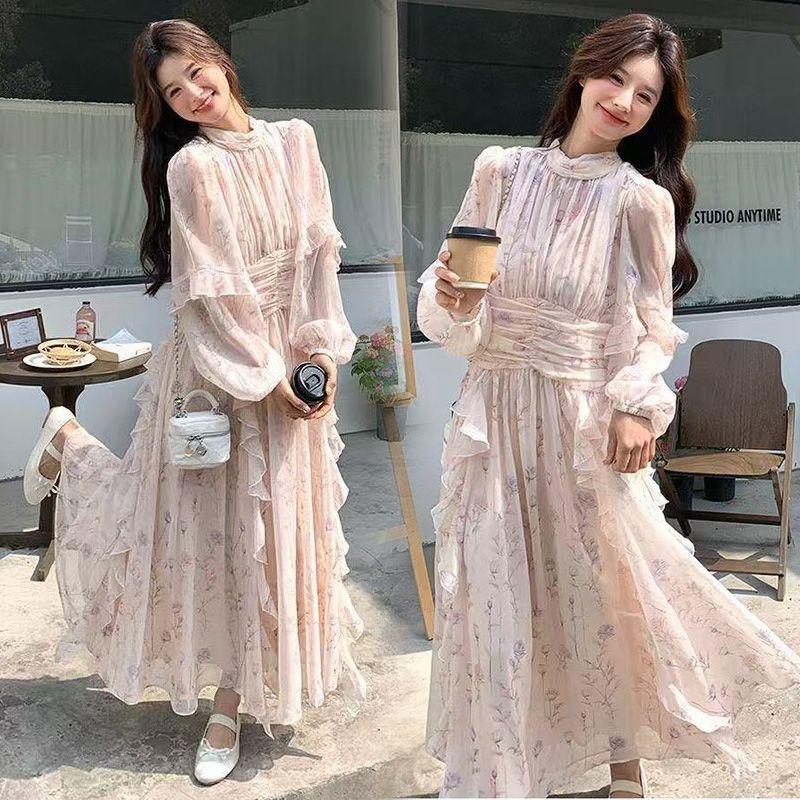 2026 Beautiful French Floral Knee-Length Summer Dress - Fairy Style Small