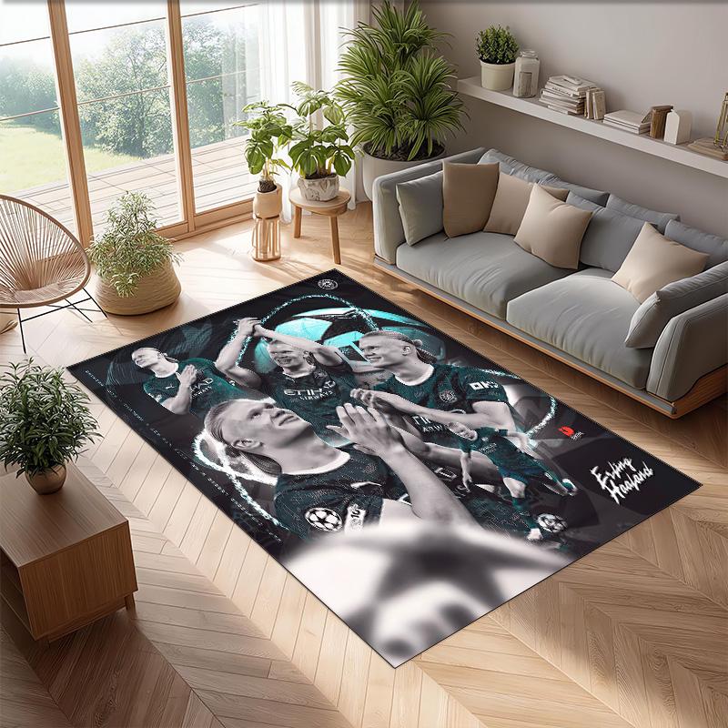 Erling Haaland Printed Flannel Area Rug Non Slip Soft Polyester Floor Carpet Indoor Decor Mat for Bedroom Living Room Sofa