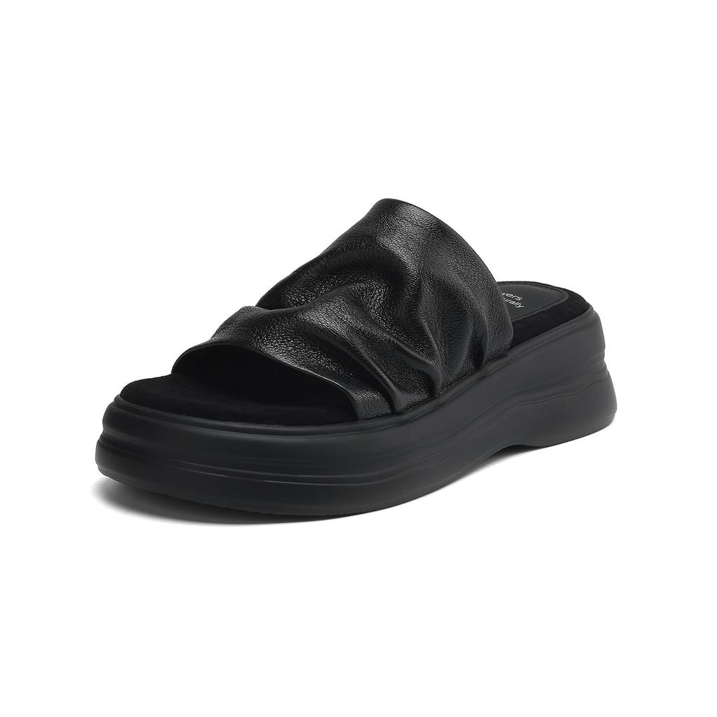 Summer Oxygen~ Minimalist Thick Bottom Folded One-Flip Round Head Open-toed Slippers Women's Premium Sense Skirt Cool Slippers