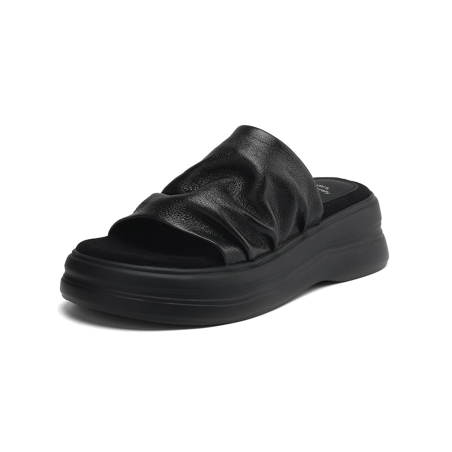 

Summer Oxygen~ Minimalist Thick Bottom Folded One-Flip Round Head Open-toed Slippers Women s Premium Sense Skirt Cool Slippers 40