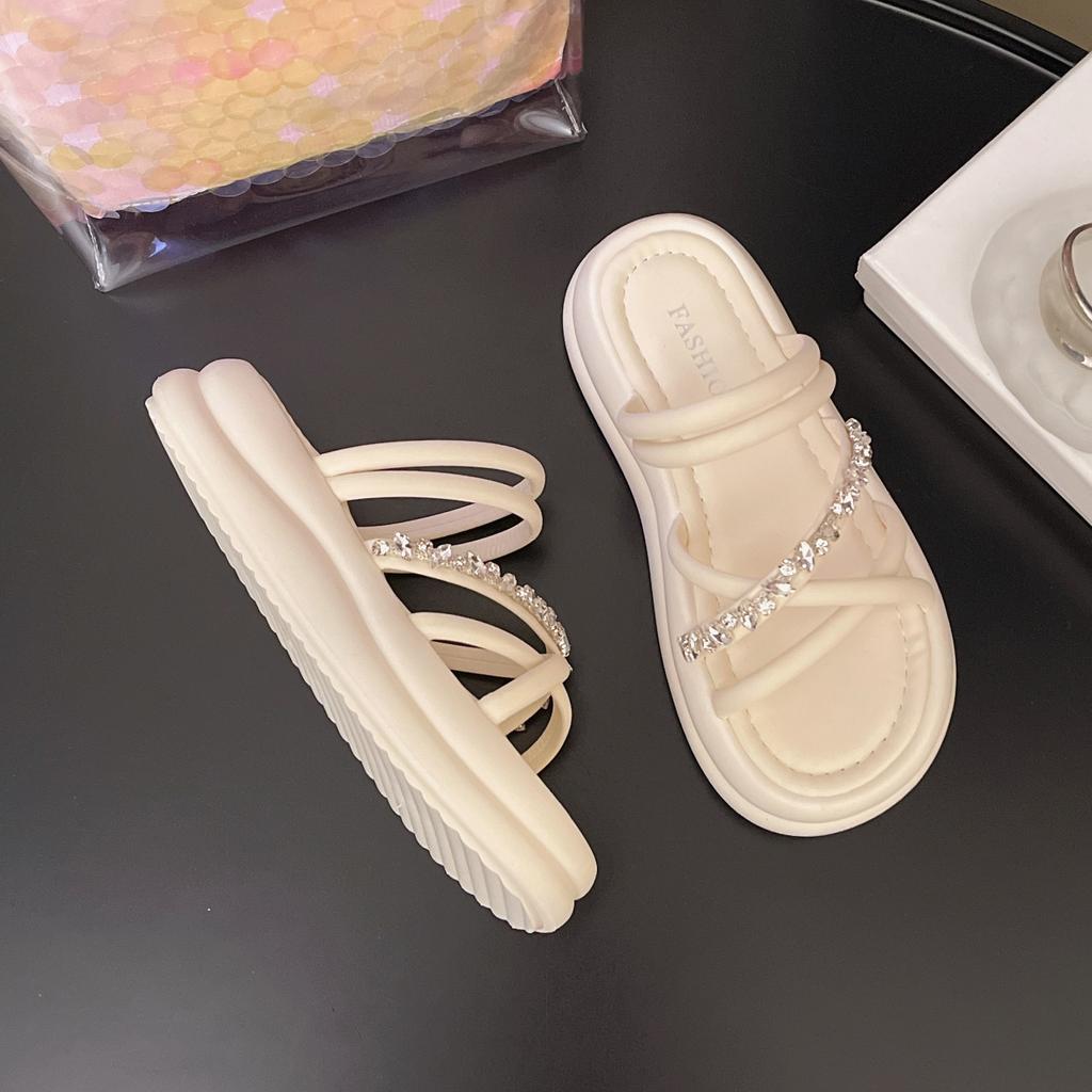 Stepping On Shit Soft Leather Slippers Women's 2025 New Summer Wear One-word Drag with Skirt Non-slip Soft Sole Two Wear Sandals