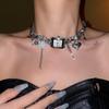Heart Watches Pedant Choker Cross Y2K Tassel Necklace Fashion Gothic Rivet Necklace  Ladies