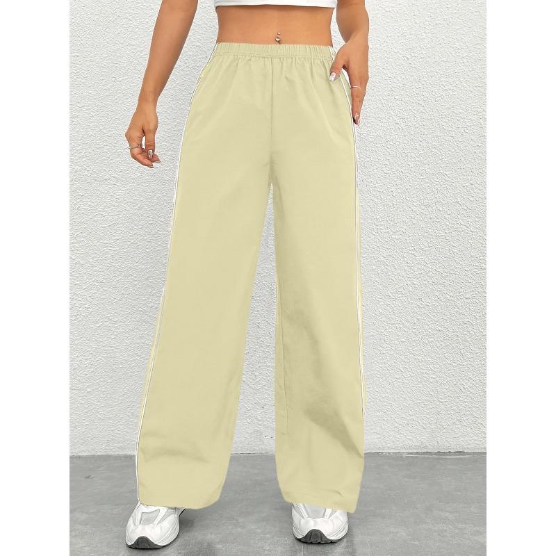 VEZFAA Spodnie damskie z wysokim stanem i nadrukiem w paski, modne na co dzień, spodnie i capri