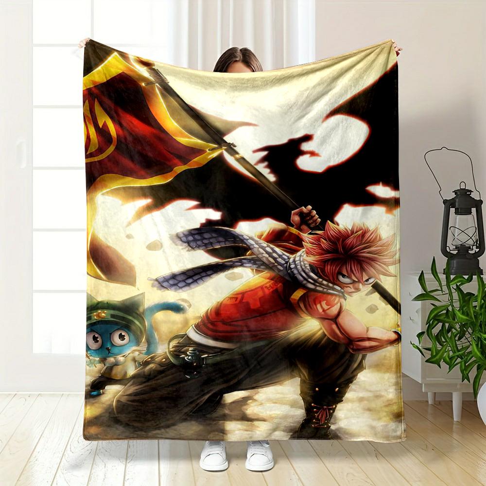Anime Warrior with Flag and Cat Design - Flannel blanket for bedroom, living room, sofa, and nap sofas.