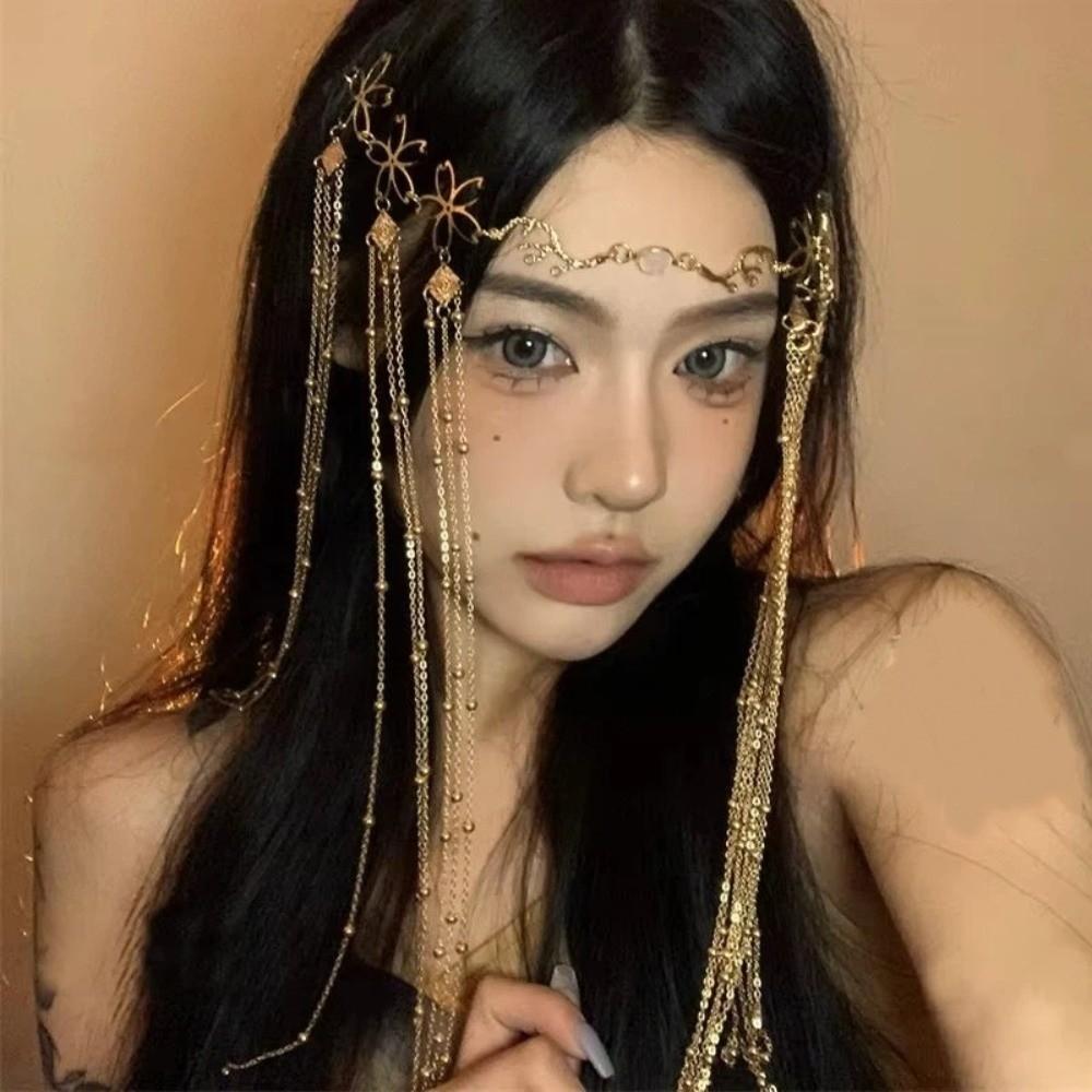 Retro Crystal Headpiece Long Tassel Fringe Hair Accessories Forehead Chain  Forehead Decoration