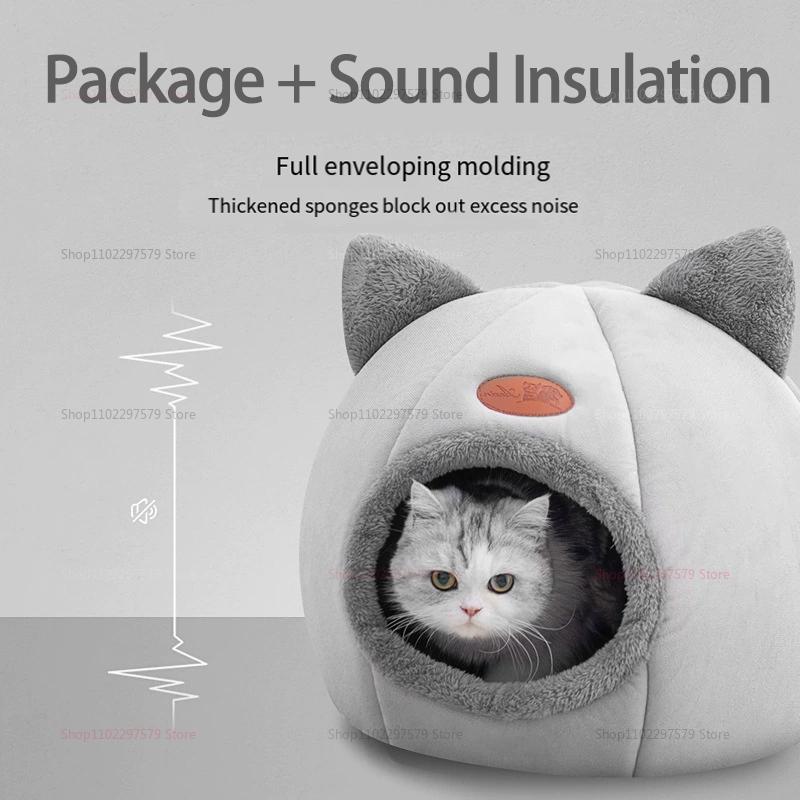 Semi-Enclosed Winter Warm Cat Bed, Windproof Cold Resistant Large Pet Nest, Comfortable Indoor Kitten Sleeping House