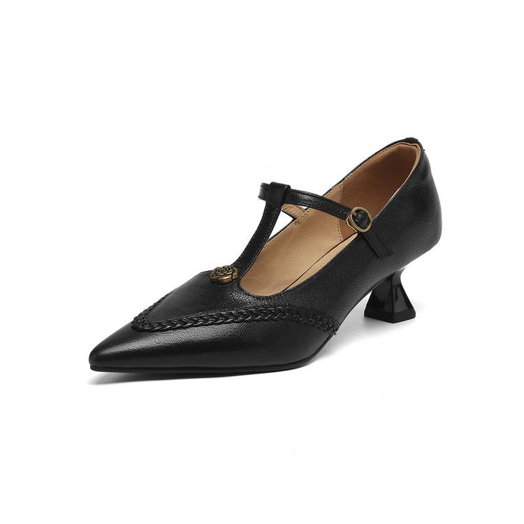 Fashion New Spring/summer Genuine Leather Women Shoes Pointed Toe Shoes for Women Fashion Retro Mary Jane Shoes High Heels Women Pumps