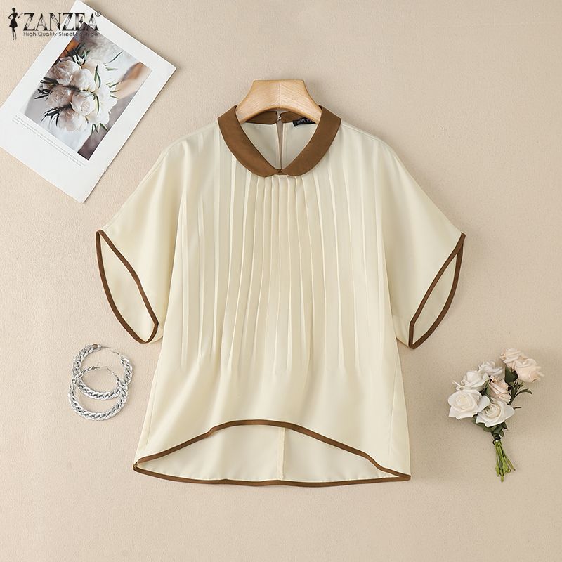 ZANZEA Damska codzienna bluzka z okrągłym dekoltem, luźna, letnia, z rękawem do połowy