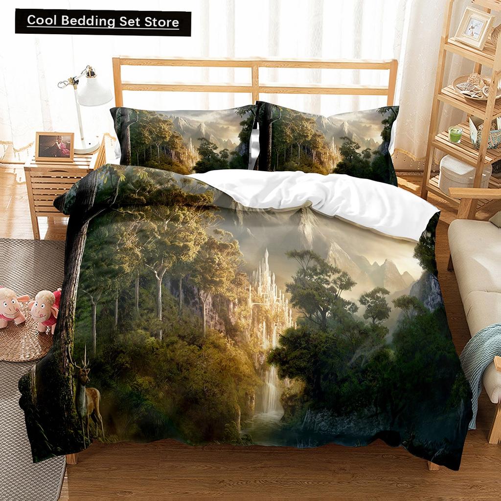 Cartoon Fantasy World King Queen Duvet Cover Magic Castle Bedding Set Mythical Landscape Quilt Cover Polyester Comforter Cover