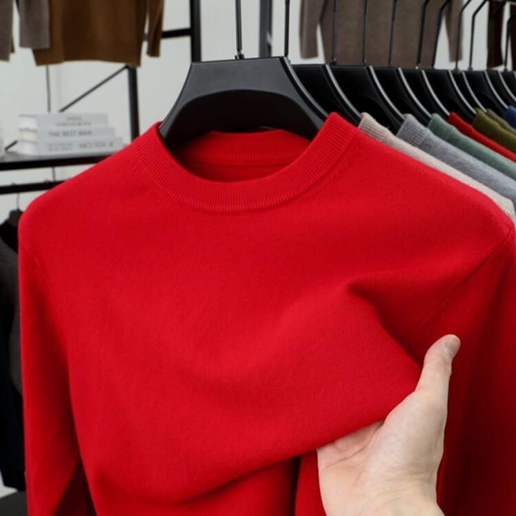 Men's Thick Knit Sweater - Round Neck, Solid Color, 500g, Autumn/Winter