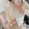 New Arrivals Open Run Puff Hood Crop Cardigan Zip Jacket Twisted Black Knit