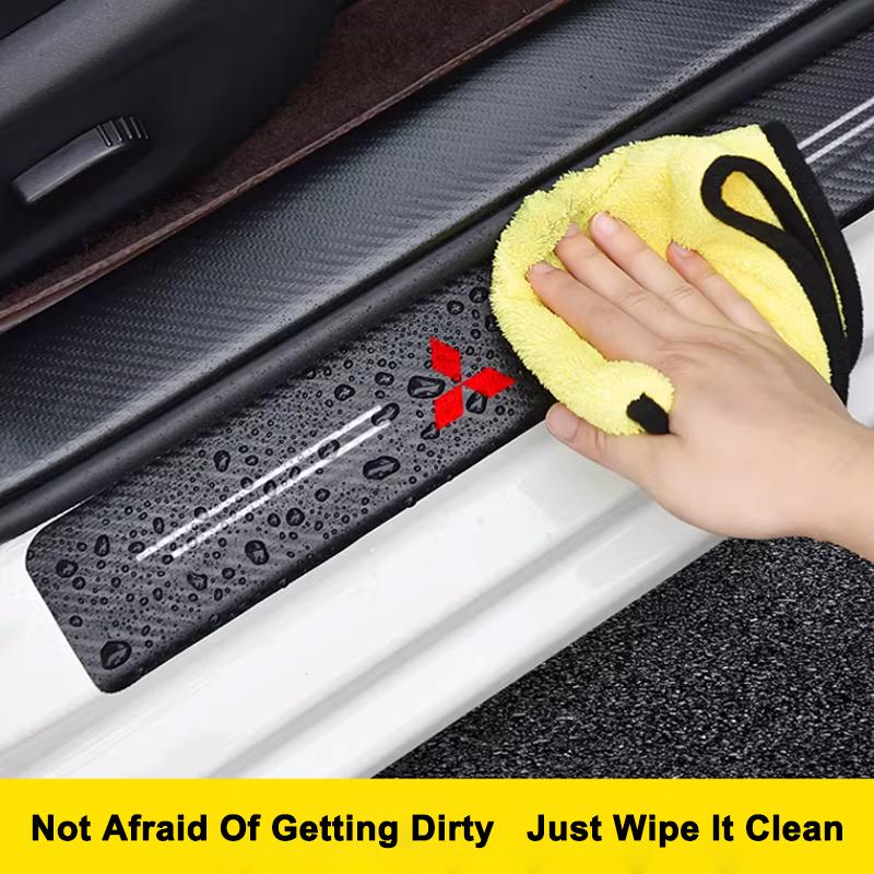 1/4/5Pcs Carbon Fiber Leather Car Door Sill Protector Strip For Mitsubishi Lancer Ralliart ASX Mirage Pajero Xpander Attrage