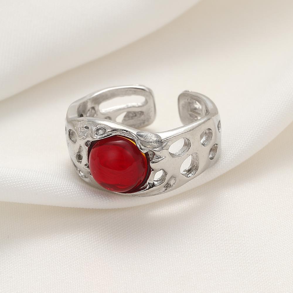 

Hip Hop Irregular Stone Rings Y2K Aesthetic Kpop Animal Red Ring for Women Egirl Vintage Flower Bud Open Rings Trendy Jewelry