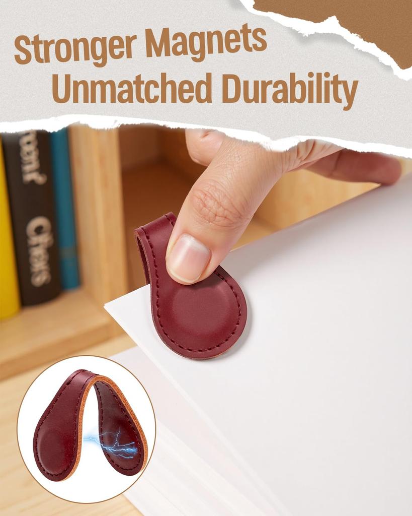 5PCS Vintage-style Magnetic PU Bookmarks and Book Clips, Book Positioning Clips, Suitable for Book Lovers, Teachers, Students