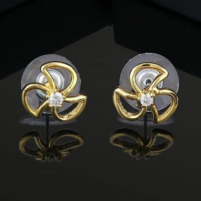 Small Gold Plated Stud Earrings with White Stone