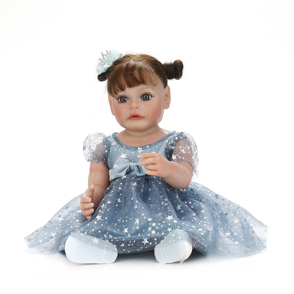 Poupées Boneca entièrement en Silicone pour bébé fille, 55 cm, en fibre de racines, jouet peint à la main, compagnon de jeu pour enfants, cadeau d'anniversaire de noël
