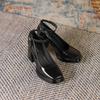 99 Mary Jane shoes autumn new fashion thick heel one-word buckle with square head waterproof table high heels