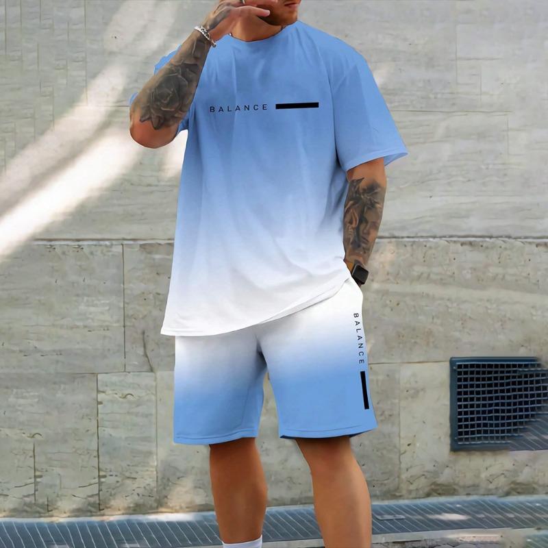 New Fashion Color Gradation 3D Print Men's Suit Oversized Men's Loose Shirt Short Sleeve Summer Casual Breathable Refreshing Set