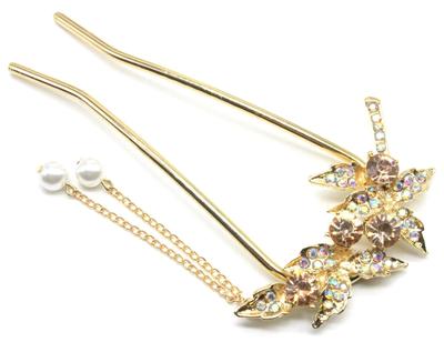 Miaomyao Drumstick Japanese Hair Pink Hair Accessory [Miaomyao] Hairpin, Type, Dress, Tomesode, Ornament, Metal, Antique, Maple, Leaf, Flower, Pearl,