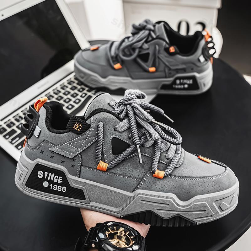 

2026 Spring Men s Casual Sports Shoes New Fashi Trend Low Top Shoes Comfortable Versatile Thick Soled Lace Up Chunky sneakers 39 серый