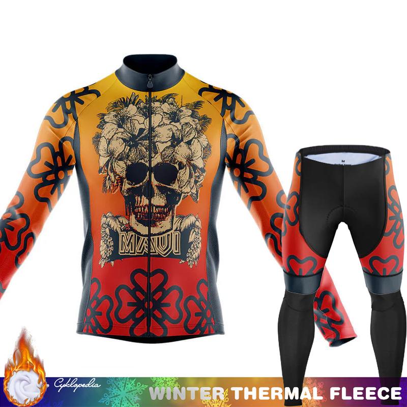 Men's Cycling Pants Fleece Jersey Skull Sets Long Sleeve Thermal Shirt Mens Clothes Clothing Winter Man Outfit Suit Termal Retro
