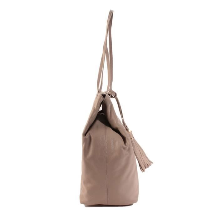 Sac Cabas - CHRISTIAN LACROIX - Mastic - Cuir de Vachette - 33 cm - Grainé