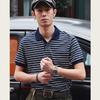 Vintage Sailor Striped Cotton Polo Shirt for Men - Summer Short Sleeve Turn-Down Collar