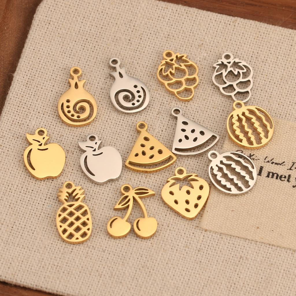 5Pcs Strawberry/Cherry/Pineapple/Watermelon Charms Stainless Steel Fruits Pendants DIY Bracelets Necklace Making Jewelry Making