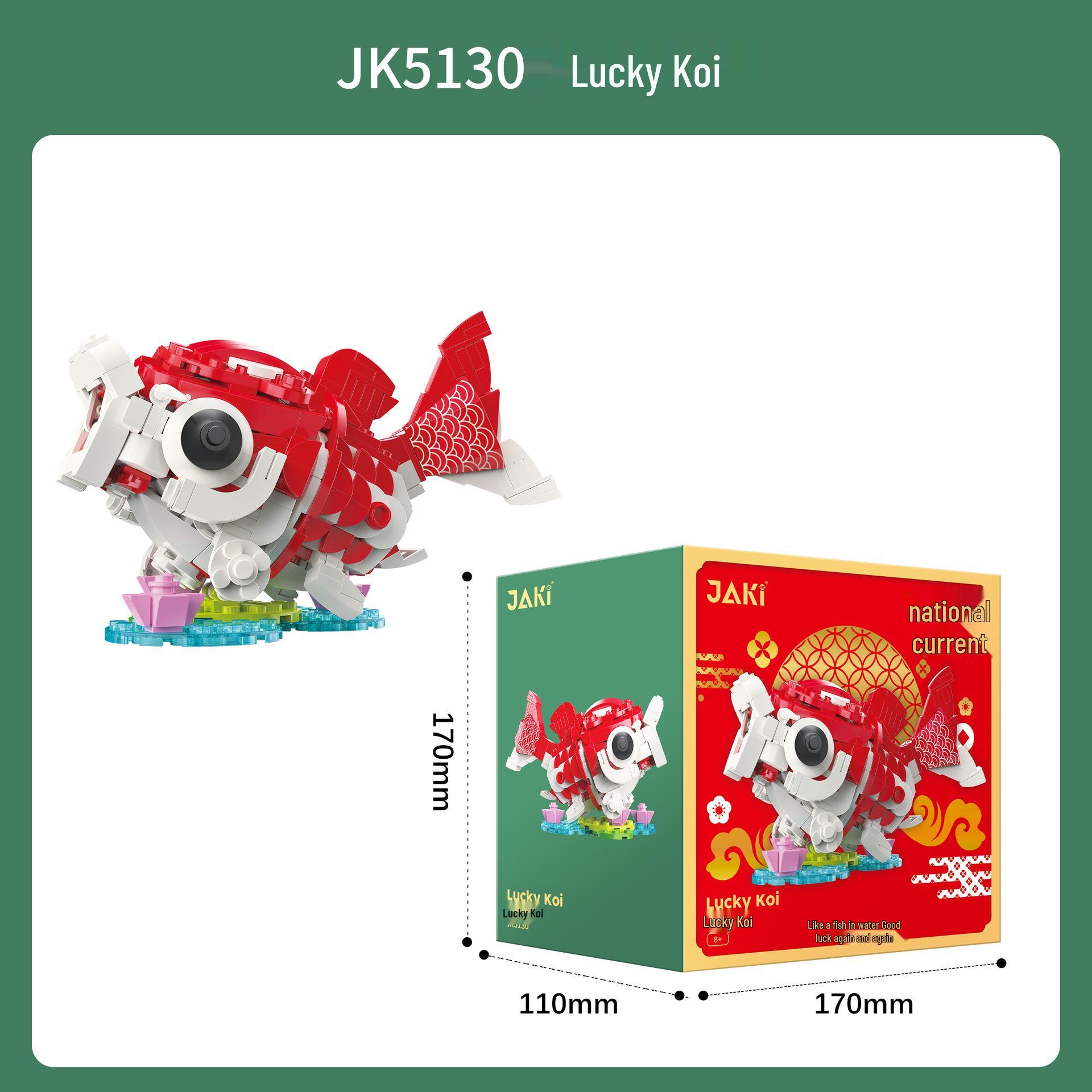 Jiaqi 5130-38 Mythical Beasts Building Blocks Toy: Waking Lion, Koi, Qilin, Pixiu DIY Ornament 17x17x11 cm