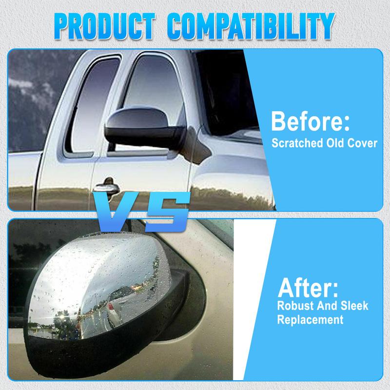 2PCS Chrome Side RearView Mirror Cover Caps For Chevrolet Silverado Suburban GMC Sierra Yukon Cadillac Escalade 2007-2013