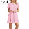 HNXC Moda Donna Estate Primavera Colore Solido Stampa Manica Corta Girocollo Abiti Casual