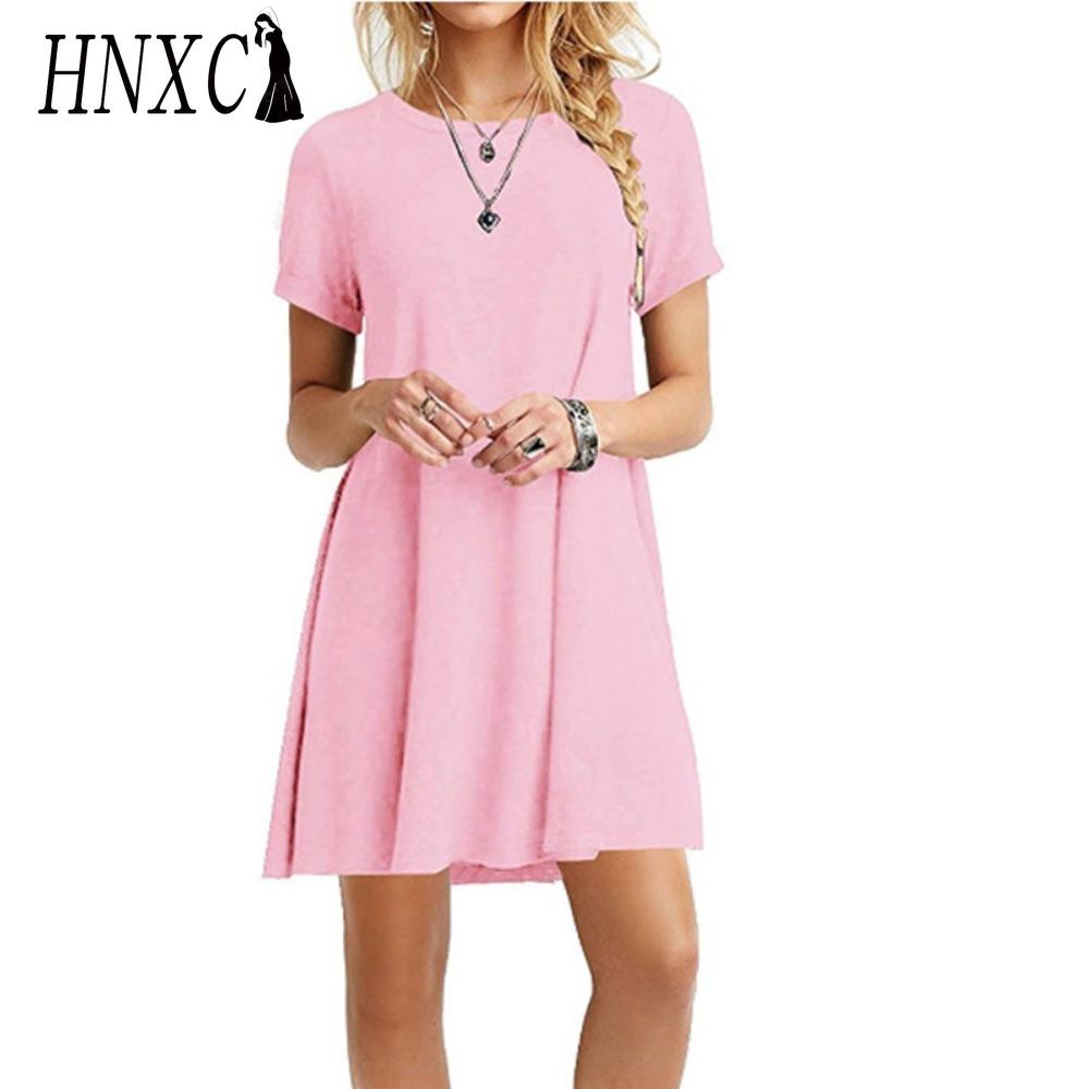 HNXC Moda Donna Estate Primavera Colore Solido Stampa Manica Corta Girocollo Abiti Casual