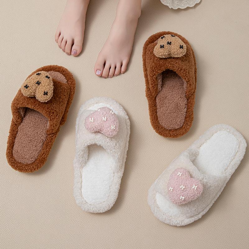 Love open cotton slippers winter European and American home contrasting colors less plush slippers
