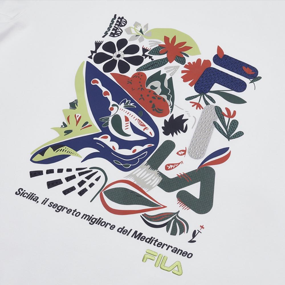 FILA Heritage Series Casual Versatile Knitted Short Sleeve T-Shirt Men Tops Cloud-Mushroom-White F11M528103F-WT