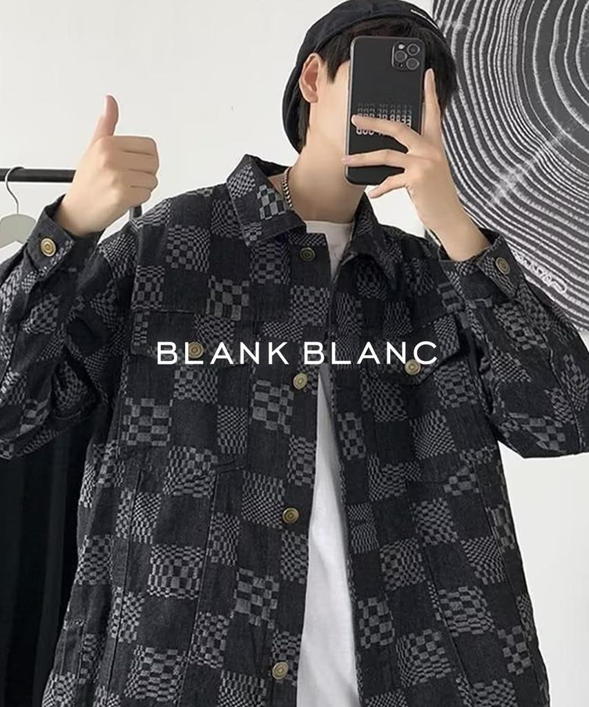 Denim Checkered with with Checkered Winter Xl Loose Hip Hop Big Brother Long Chest [Blanc Blanc] Jacket, Blouson, Pattern, Outerwear, Collar, Pockets,