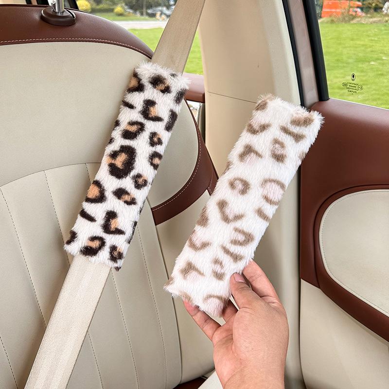 Car Seat Belt Shoulder Cover Anti-Strangle Car Seat Belt Protective Cover Cute Leopard Print Car Interior Supplies