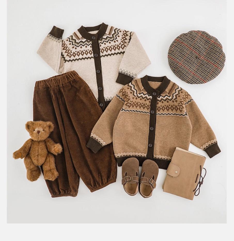 Cardigan Jacquard Britannico Retro per Bambini - Ragazzi e Ragazze Maglieria Autunno/Inverno 2025.