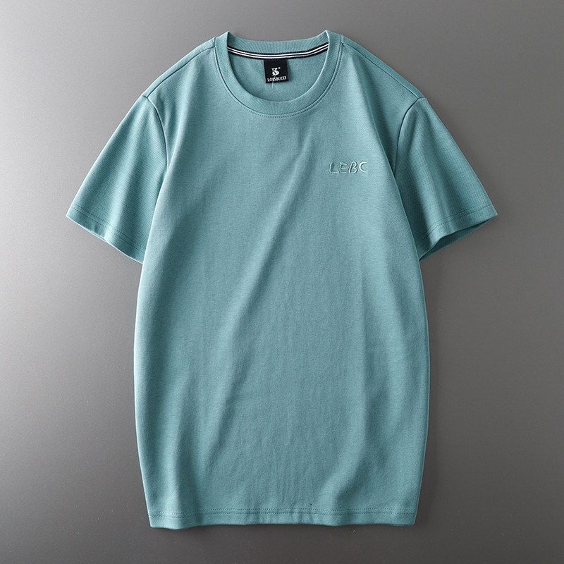 Tail Single Cut Label American Pure Cotton Heavy Weight T-Shirt Men s 300G Summer Short Sleeve European and American Style Men s Clothing T-shirt Top Lake Blue 3XL