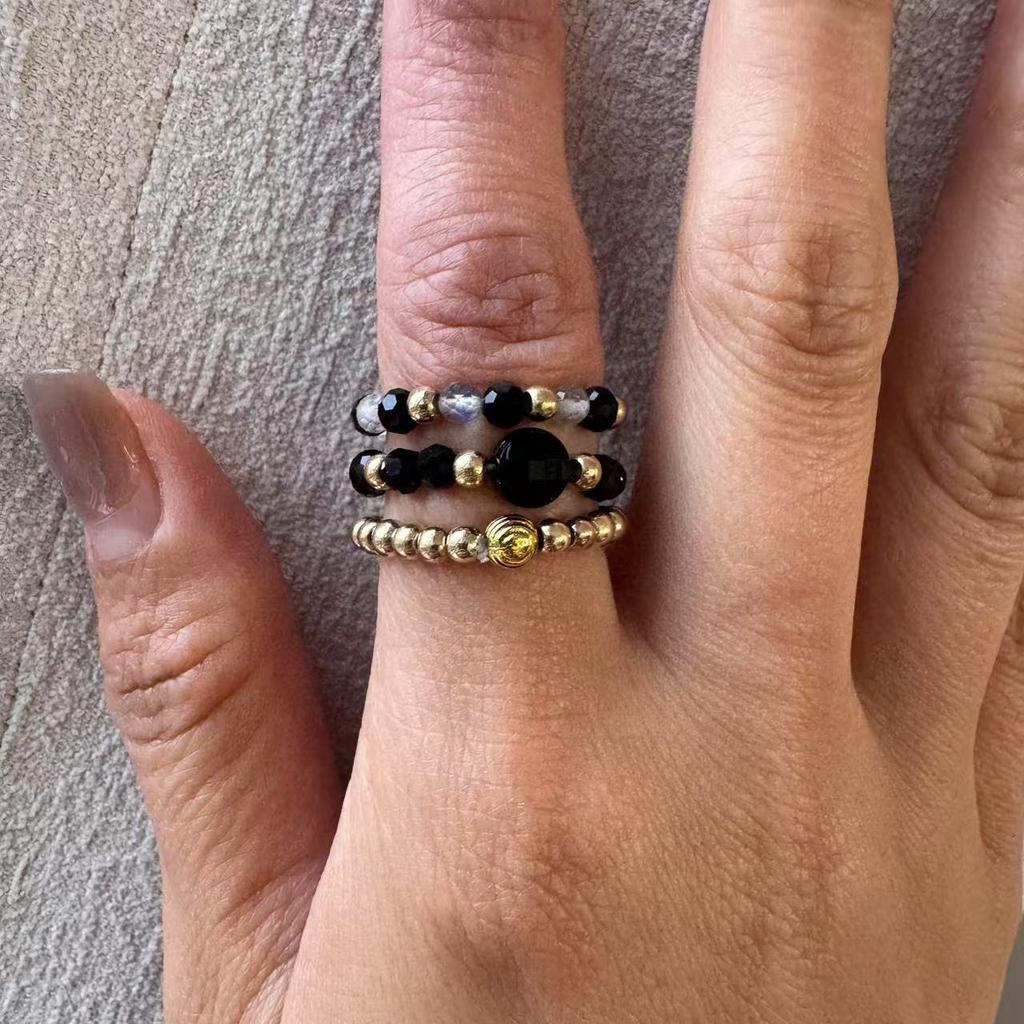 Black Onyx Beaded Stretch Rings