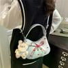 Bowknot Print Shoulder Bag With Plush Pendant For Women Crossbody Handbag Girly Tote Commuter Bag Underarm Bag