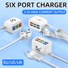 6 Ports USB Fast Charger Power Strip 6-in-1 USB Desktop Charging Station Fast Charging 1m Cord Multi Port USB HUB Adapter Socket