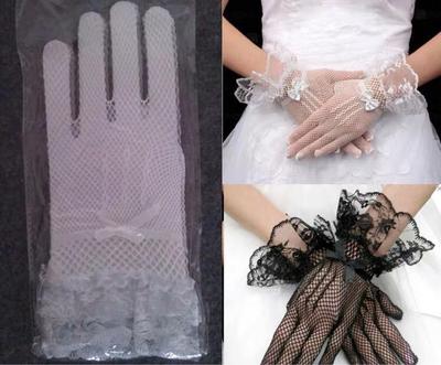 Guantes de novia de red con diseño de mariposa y diseño de gasa hueca elástica estilo cheongsam.