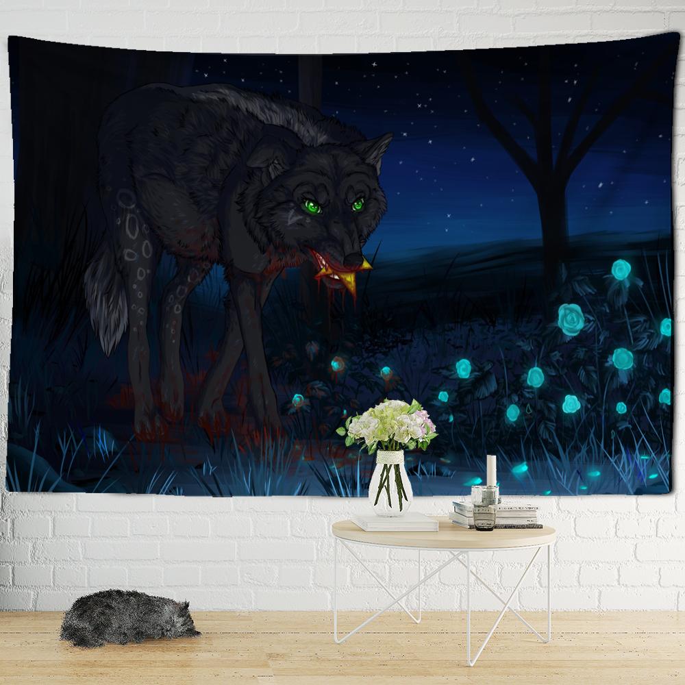 Гобелен «Ночной волк» настенный загадочный ужас колдовство животное хиппи тапиз искусство — фото 3