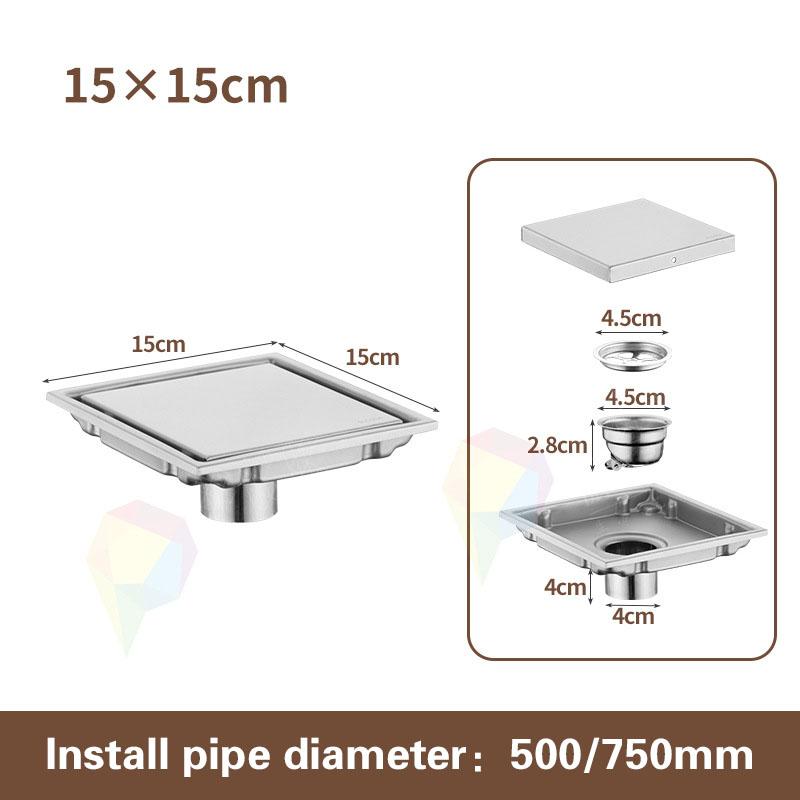 Hidden Square Floor Waste Drain Anti-Odor Floor Drain Bathroom Grates Shower Drain 304 Stainless Steel Flow Drainer Plug Cover