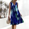Plus Size V Neck Sleeveless Dress Misty Mountain Bamboo Ink Print For Scenic Area Travel