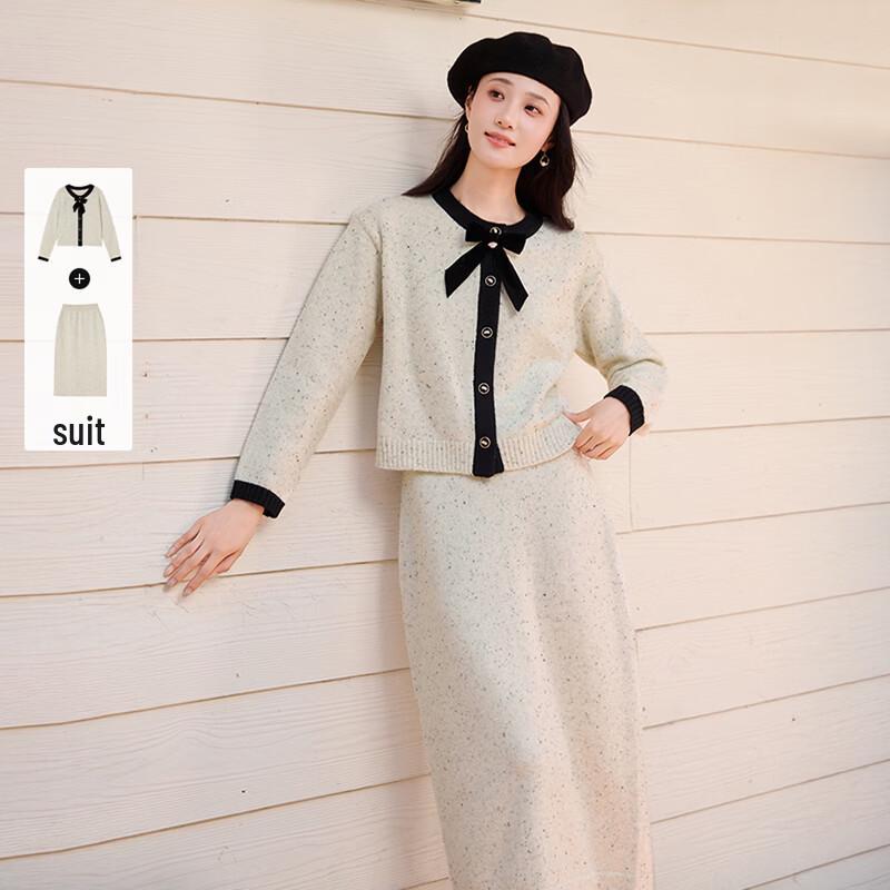 Xiangying Women s Knitted Bow Cardigan & Skirt Set M