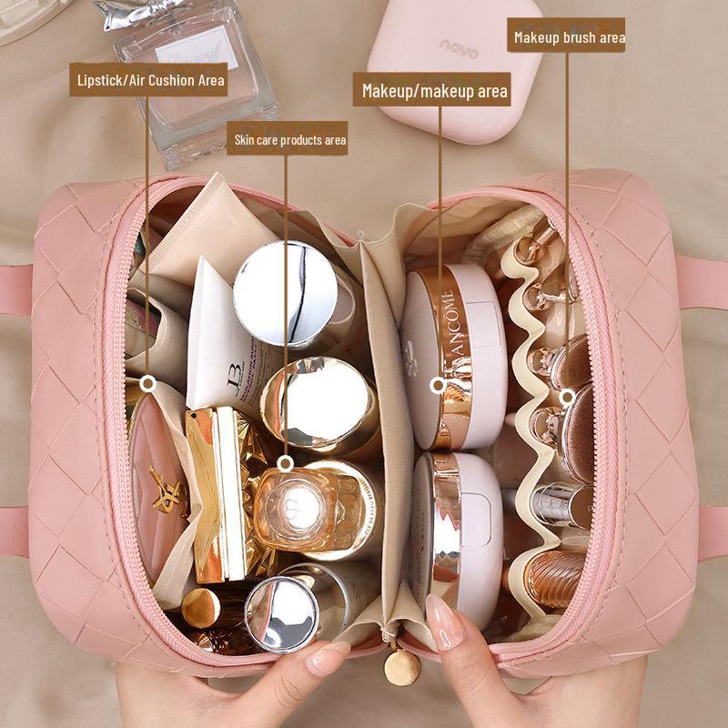 Large-Capacity Woven PU Travel Cosmetic Bag