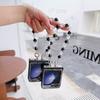 PU Leather Bead Wrist Strap Phone Case for Samsung Galaxy Z Flip 6 5 4 3 5G Hinge Protection Shockproof Cover